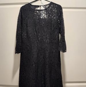 Midi, three quarter sleeve black lace dress